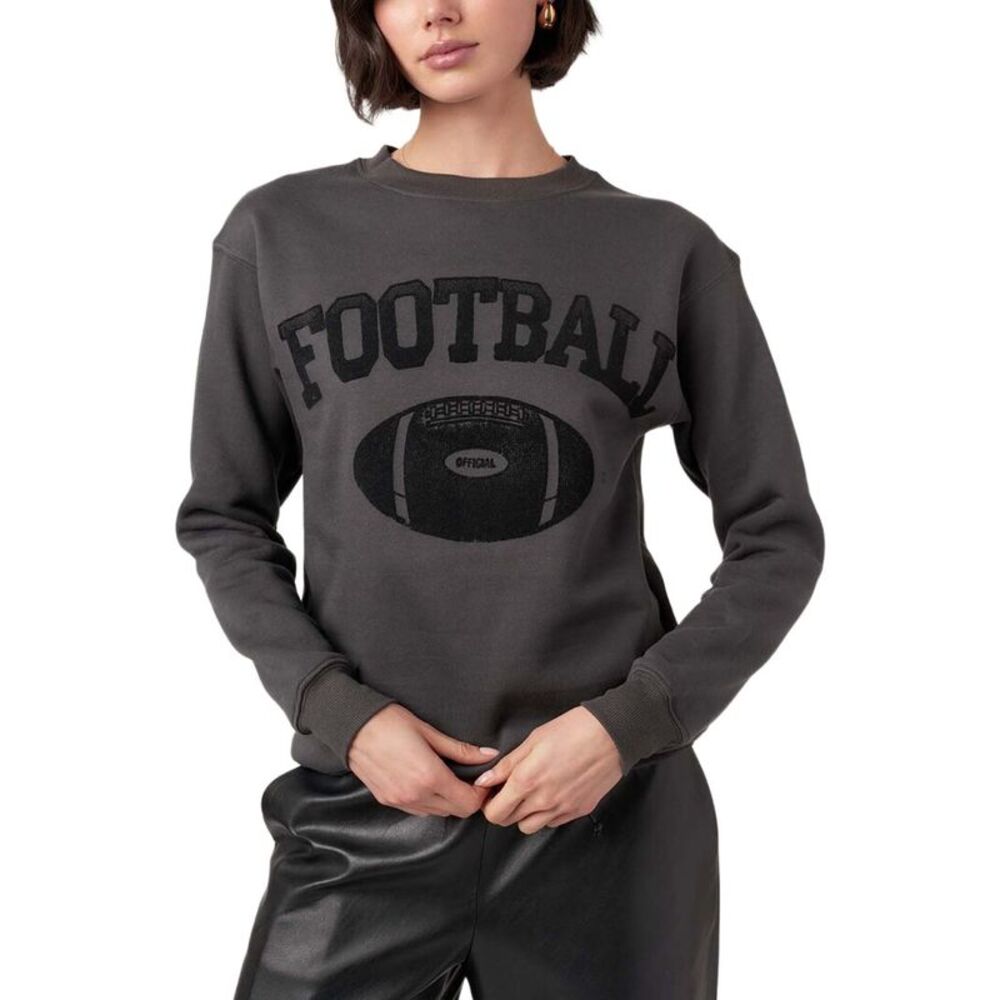 Project Social T Womens Flocked Football Washed Black Swe, Black